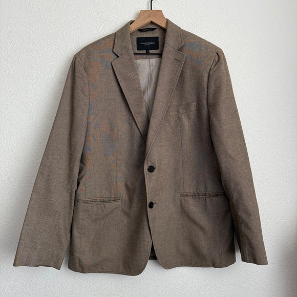 Banana Republic Tailored Fit Blazer 42S Taupe Houndstooth Cotton Blend Jacket